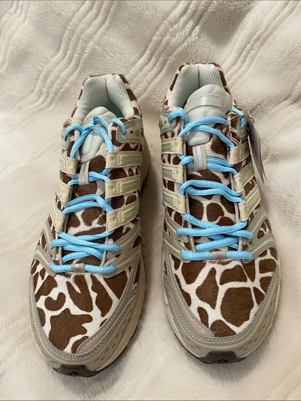 adidas Women's Giraffe Print Sneakers with Light Blue Laces
